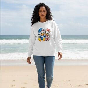 Women's White Sweatshirt with Cartoon Ducks